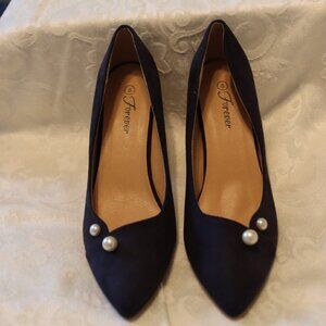 Forever Size 8 Heels Blue Faux Suede with Pearl Accent Sanzi-5 Evening Work